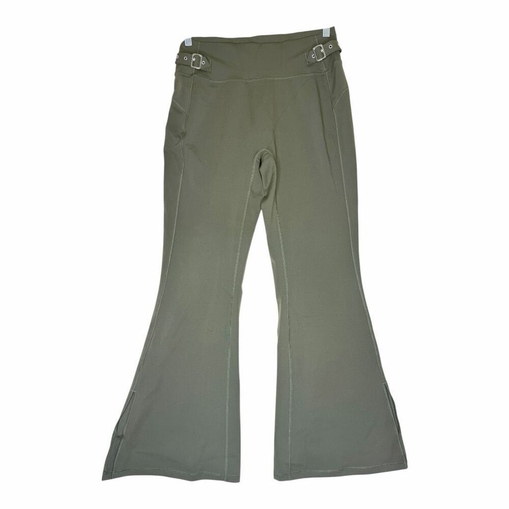 NEW Halara High Waisted Buckle Detail Flare Leggings Olive Green XL Regular